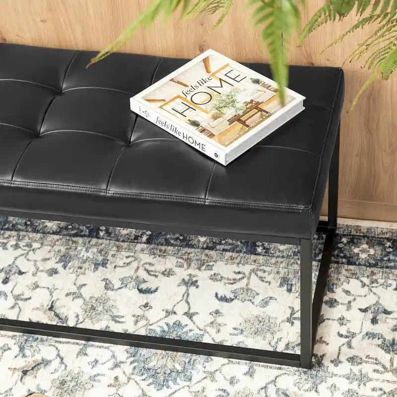 Banc capitonné moderne noir Glitzhome 45W avec pieds en métal - 45W x 19H x 17.5D