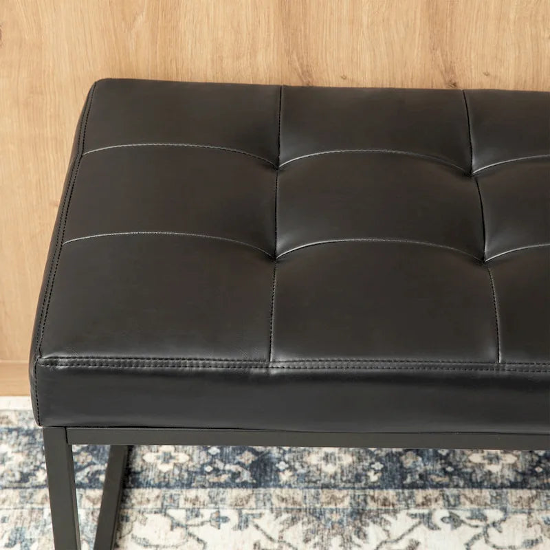 Banc capitonné moderne noir Glitzhome 45W avec pieds en métal - 45W x 19H x 17.5D