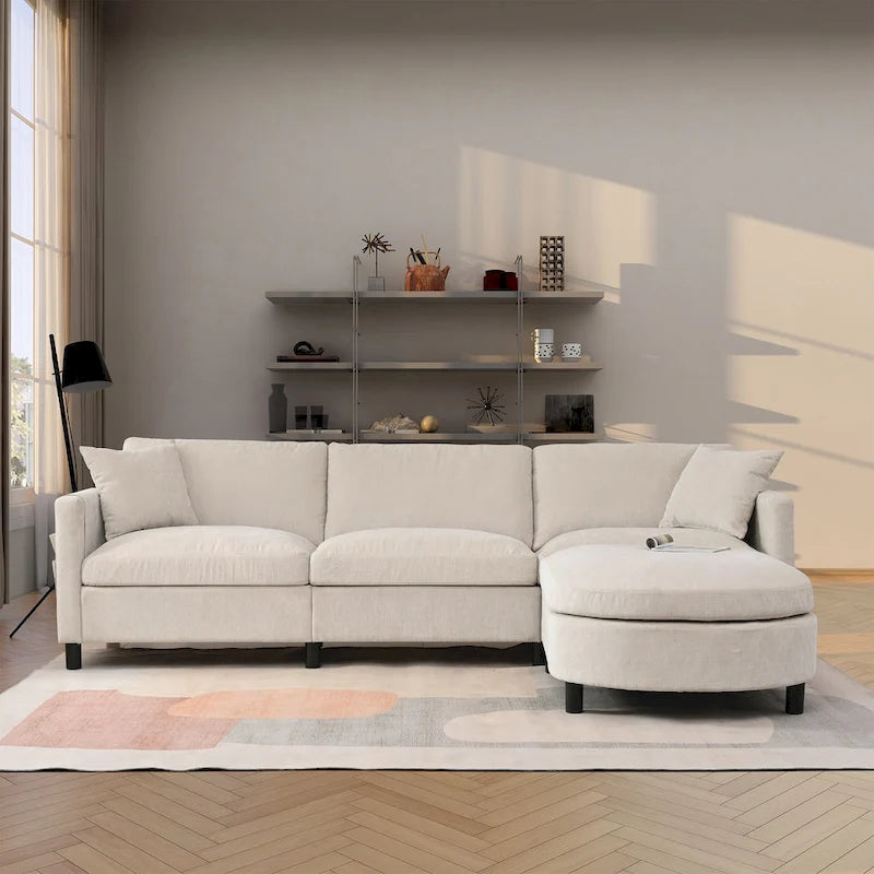 Tala Sectional Sofa Couch with Ottoman and Removable Cushion by GDFStudio