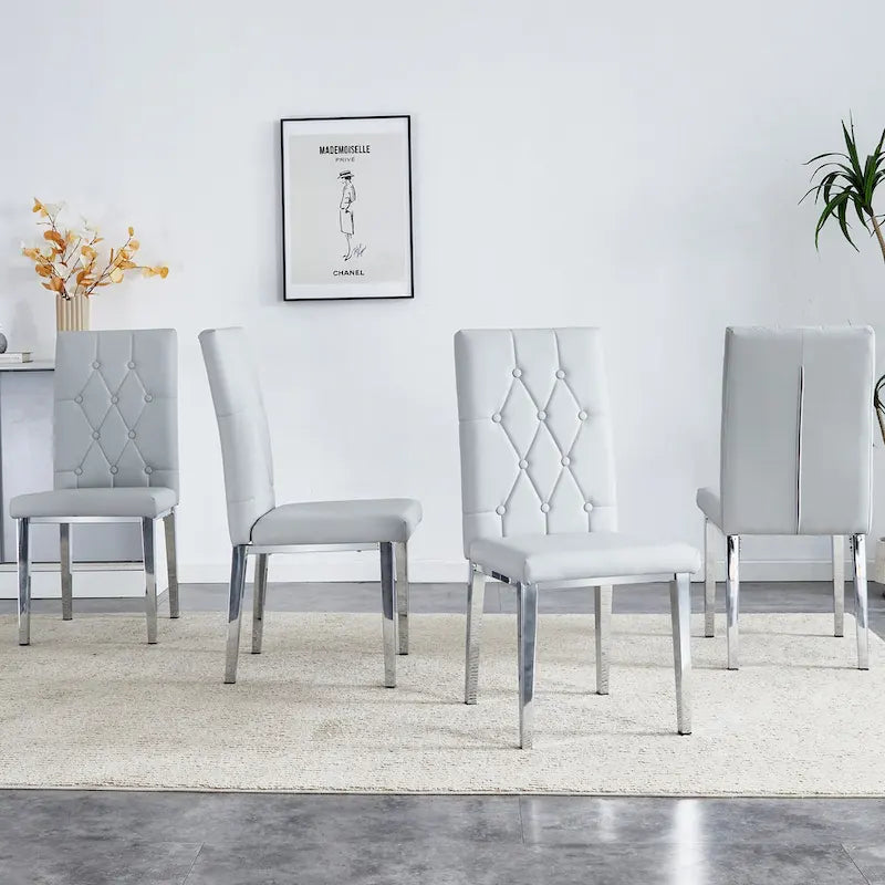 Lot de 4 chaises de salle à manger modernes sans accoudoirs avec dossier capitonné à carreaux et clous, pieds en métal, pour salle à manger, salon et chambre à coucher
