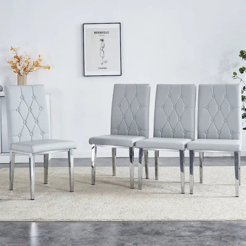 Lot de 4 chaises de salle à manger modernes sans accoudoirs avec dossier capitonné à carreaux et clous, pieds en métal, pour salle à manger, salon et chambre à coucher