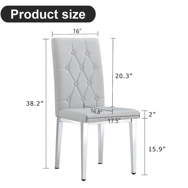 Lot de 4 chaises de salle à manger modernes sans accoudoirs avec dossier capitonné à carreaux et clous, pieds en métal, pour salle à manger, salon et chambre à coucher