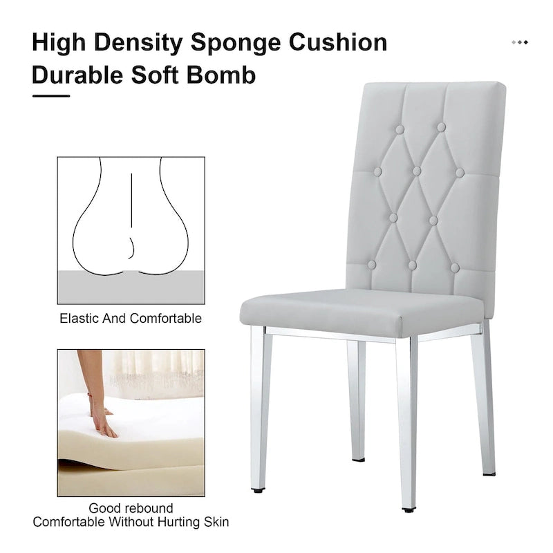 Lot de 4 chaises de salle à manger modernes sans accoudoirs avec dossier capitonné à carreaux et clous, pieds en métal, pour salle à manger, salon et chambre à coucher