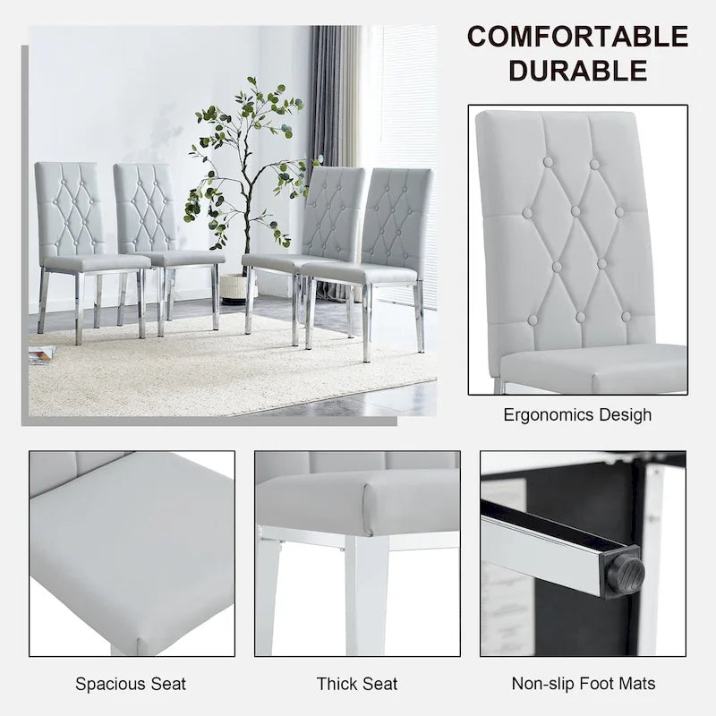 Lot de 4 chaises de salle à manger modernes sans accoudoirs avec dossier capitonné à carreaux et clous, pieds en métal, pour salle à manger, salon et chambre à coucher