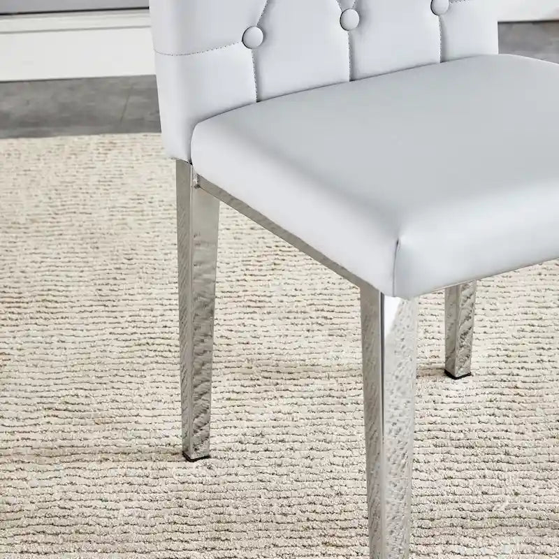 Lot de 4 chaises de salle à manger modernes sans accoudoirs avec dossier capitonné à carreaux et clous, pieds en métal, pour salle à manger, salon et chambre à coucher