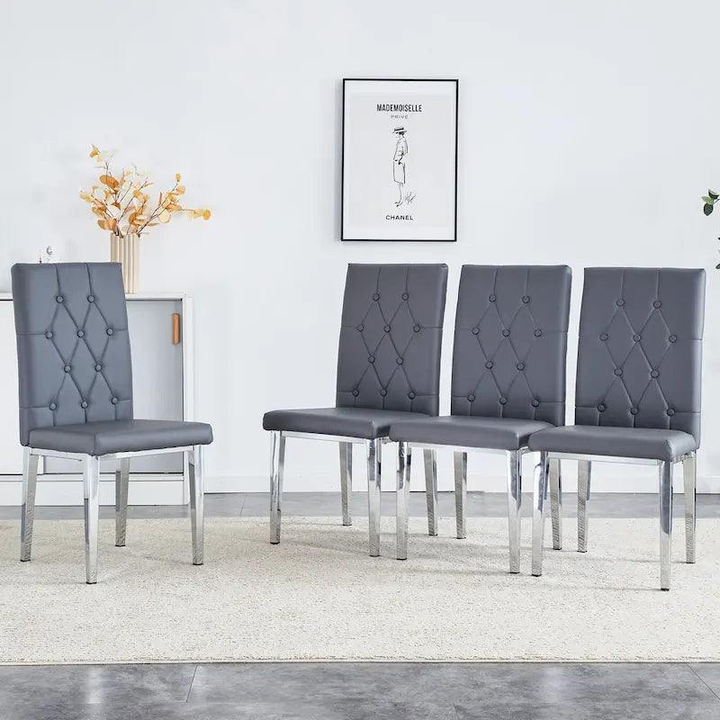 Lot de 4 chaises de salle à manger modernes sans accoudoirs avec dossier capitonné à carreaux et clous, pieds en métal, pour salle à manger, salon et chambre à coucher