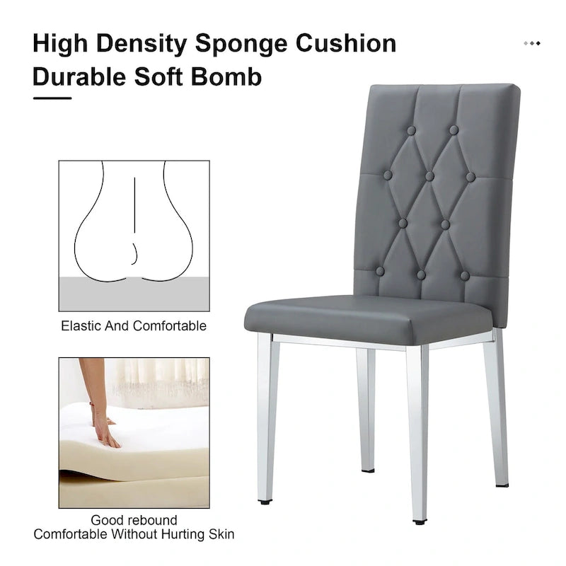 Lot de 4 chaises de salle à manger modernes sans accoudoirs avec dossier capitonné à carreaux et clous, pieds en métal, pour salle à manger, salon et chambre à coucher