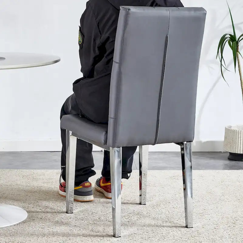 Lot de 4 chaises de salle à manger modernes sans accoudoirs avec dossier capitonné à carreaux et clous, pieds en métal, pour salle à manger, salon et chambre à coucher