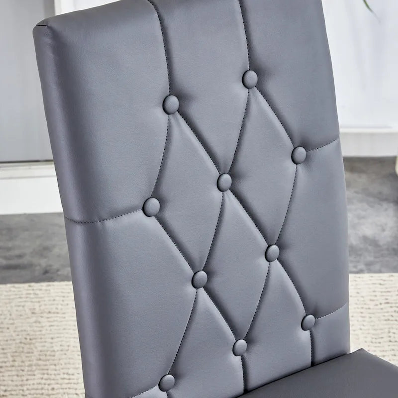 Lot de 4 chaises de salle à manger modernes sans accoudoirs avec dossier capitonné à carreaux et clous, pieds en métal, pour salle à manger, salon et chambre à coucher