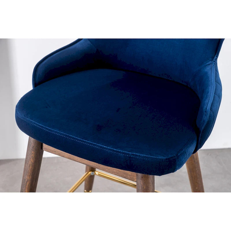 Lot de 2 tabourets de bar modernes en tissu avec dossier et assise rembourrés en mousse, pieds en bois massif, pour îlot de cuisine, salle à manger, salon