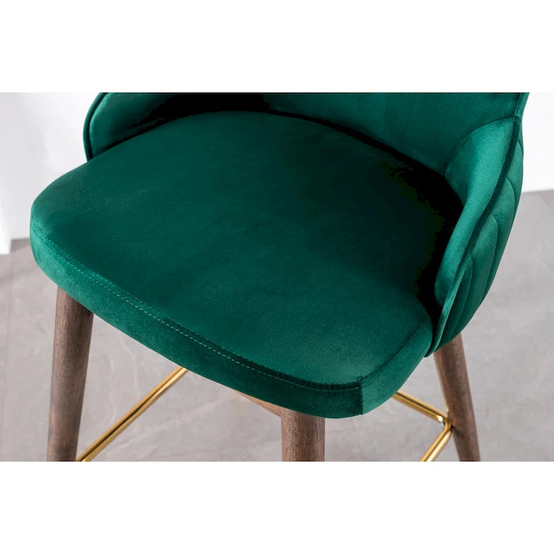 Lot de 2 tabourets de bar modernes en tissu avec dossier et assise rembourrés en mousse, pieds en bois massif, pour îlot de cuisine, salle à manger, salon