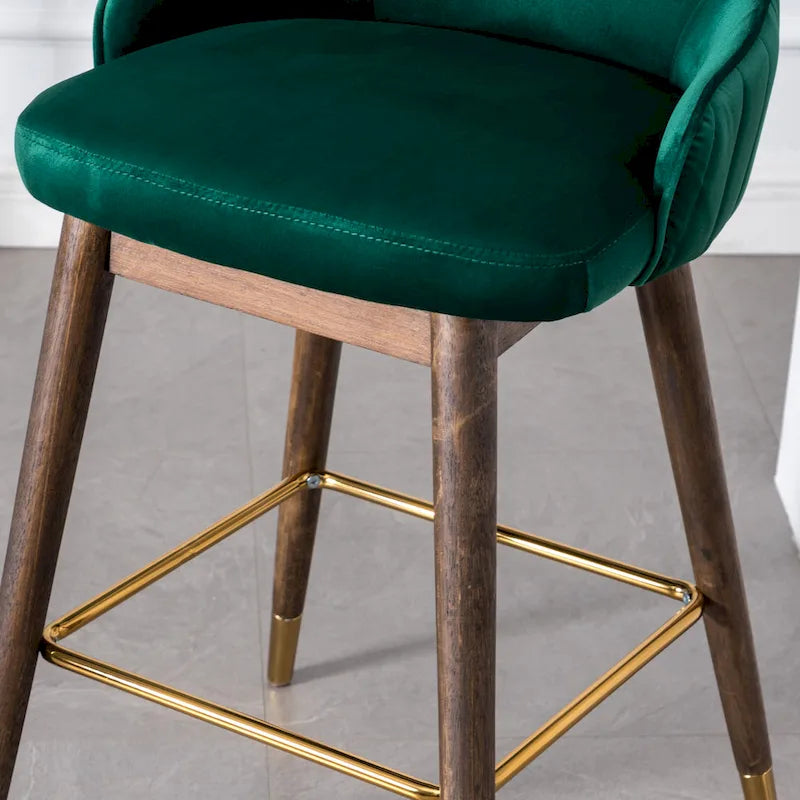 Lot de 2 tabourets de bar modernes en tissu avec dossier et assise rembourrés en mousse, pieds en bois massif, pour îlot de cuisine, salle à manger, salon