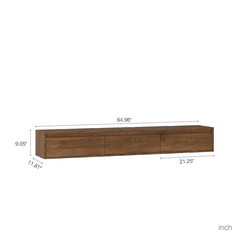 Meuble TV flottant, étagère TV murale avec lumières LED et prise de courant, meuble TV laqué brillant pour les meubles TV en bois de salon