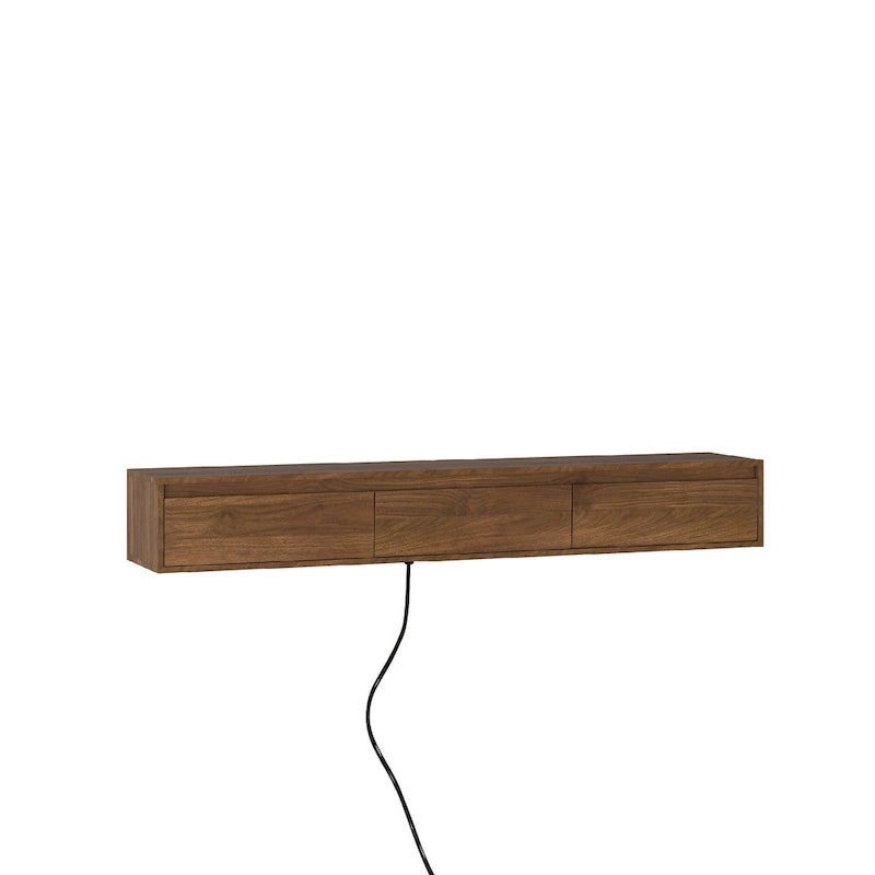 Meuble TV flottant, étagère TV murale avec lumières LED et prise de courant, meuble TV laqué brillant pour les meubles TV en bois de salon