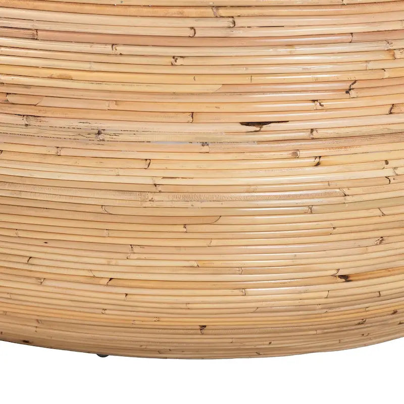 Table basse Tokyo en rotin naturel laminé - Table tambour fabriquée à la main pour salon, mobilier de style bohème côtier