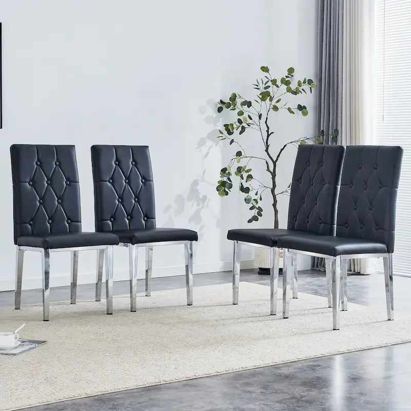 Ensemble de 4 chaises de salle à manger à dossier haut, capitonnées à carreaux, avec coussin moelleux, chaises d'appoint pour salon, sans accoudoirs
