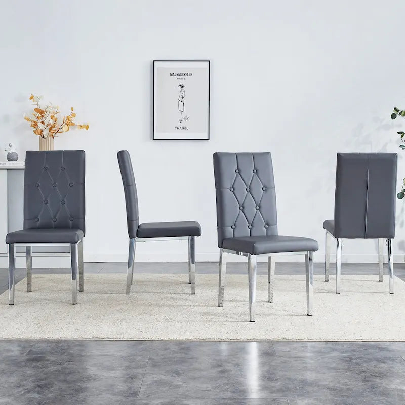 Ensemble de 4 chaises de salle à manger à dossier haut, capitonnées à carreaux, avec coussin moelleux, chaises d'appoint pour salon, sans accoudoirs