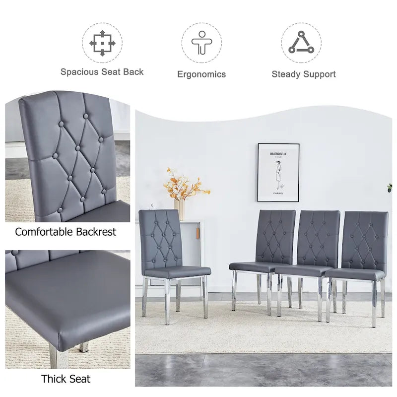 Ensemble de 4 chaises de salle à manger à dossier haut, capitonnées à carreaux, avec coussin moelleux, chaises d'appoint pour salon, sans accoudoirs