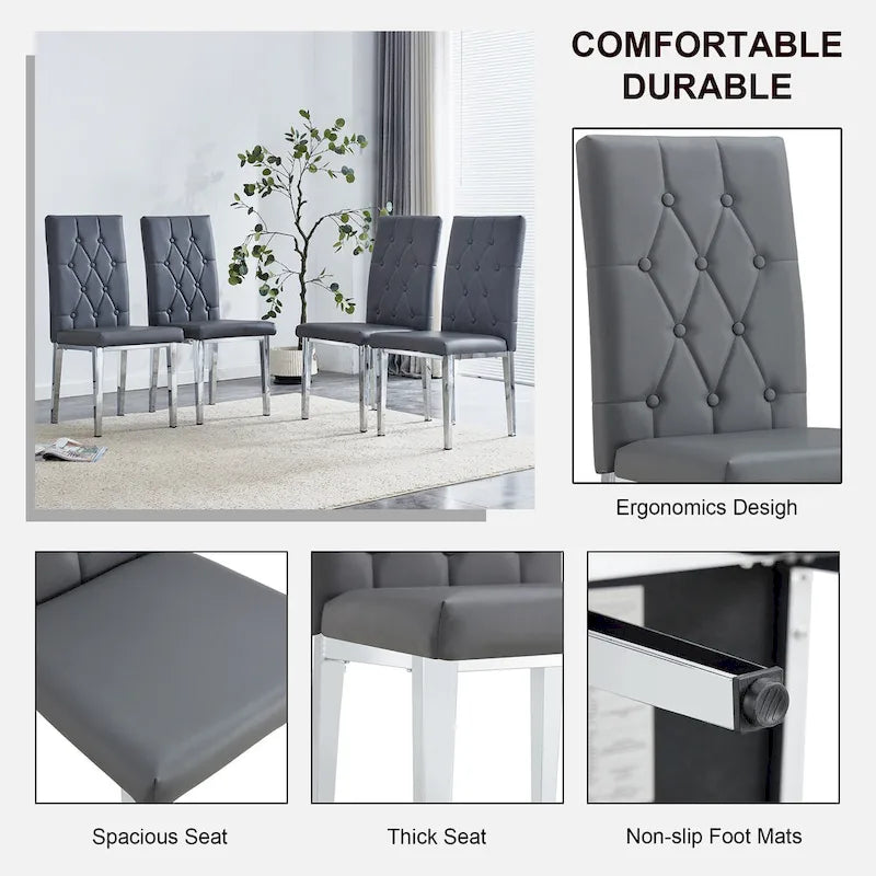 Ensemble de 4 chaises de salle à manger à dossier haut, capitonnées à carreaux, avec coussin moelleux, chaises d'appoint pour salon, sans accoudoirs