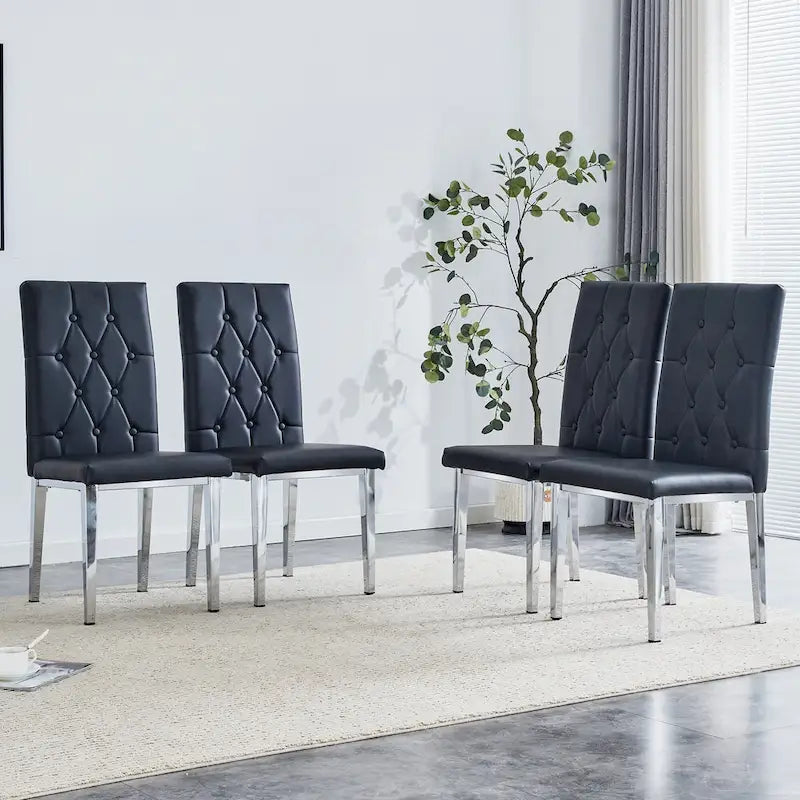 Ensemble de 4 chaises de salle à manger à dossier haut, capitonnées à carreaux, avec coussin moelleux, chaises d'appoint pour salon, sans accoudoirs