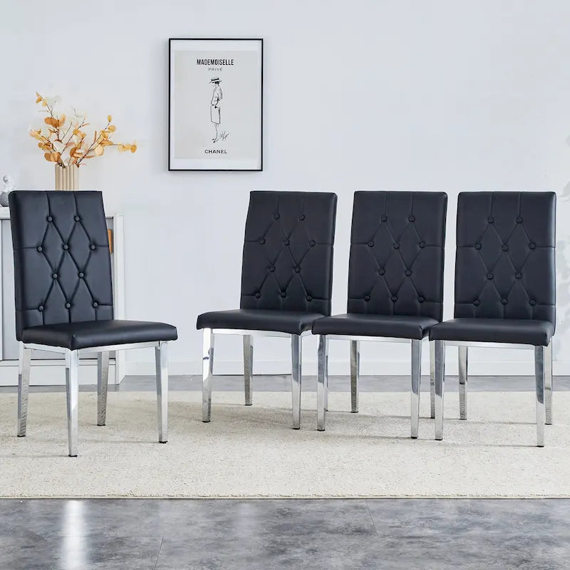 Ensemble de 4 chaises de salle à manger à dossier haut, capitonnées à carreaux, avec coussin moelleux, chaises d'appoint pour salon, sans accoudoirs