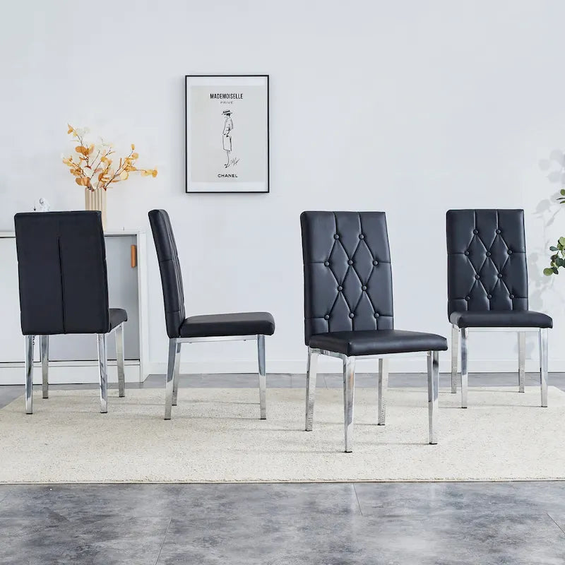 Ensemble de 4 chaises de salle à manger à dossier haut, capitonnées à carreaux, avec coussin moelleux, chaises d'appoint pour salon, sans accoudoirs