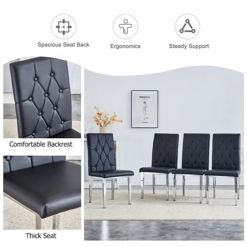 Ensemble de 4 chaises de salle à manger à dossier haut, capitonnées à carreaux, avec coussin moelleux, chaises d'appoint pour salon, sans accoudoirs
