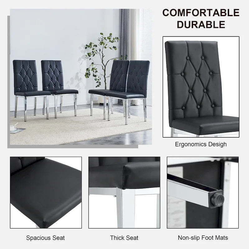 Ensemble de 4 chaises de salle à manger à dossier haut, capitonnées à carreaux, avec coussin moelleux, chaises d'appoint pour salon, sans accoudoirs