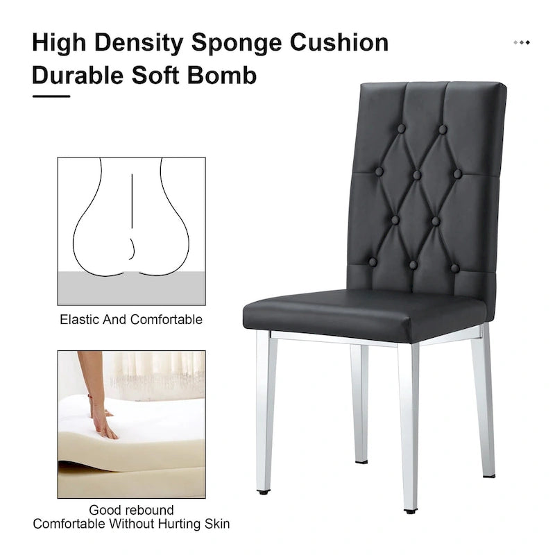 Ensemble de 4 chaises de salle à manger à dossier haut, capitonnées à carreaux, avec coussin moelleux, chaises d'appoint pour salon, sans accoudoirs