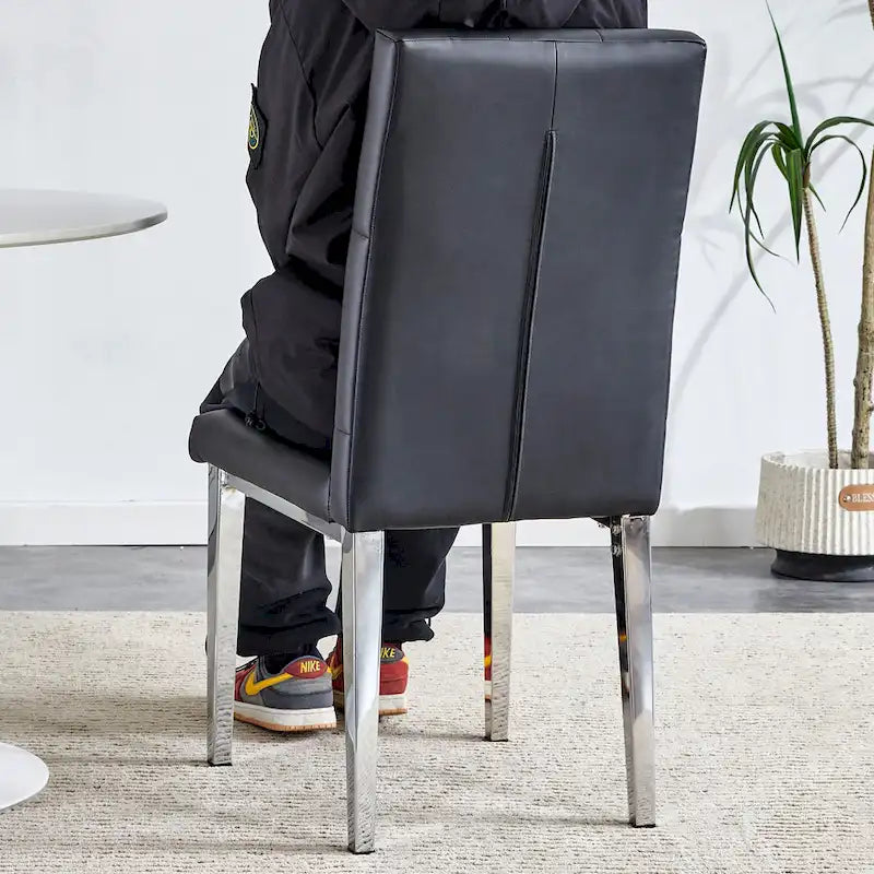 Ensemble de 4 chaises de salle à manger à dossier haut, capitonnées à carreaux, avec coussin moelleux, chaises d'appoint pour salon, sans accoudoirs