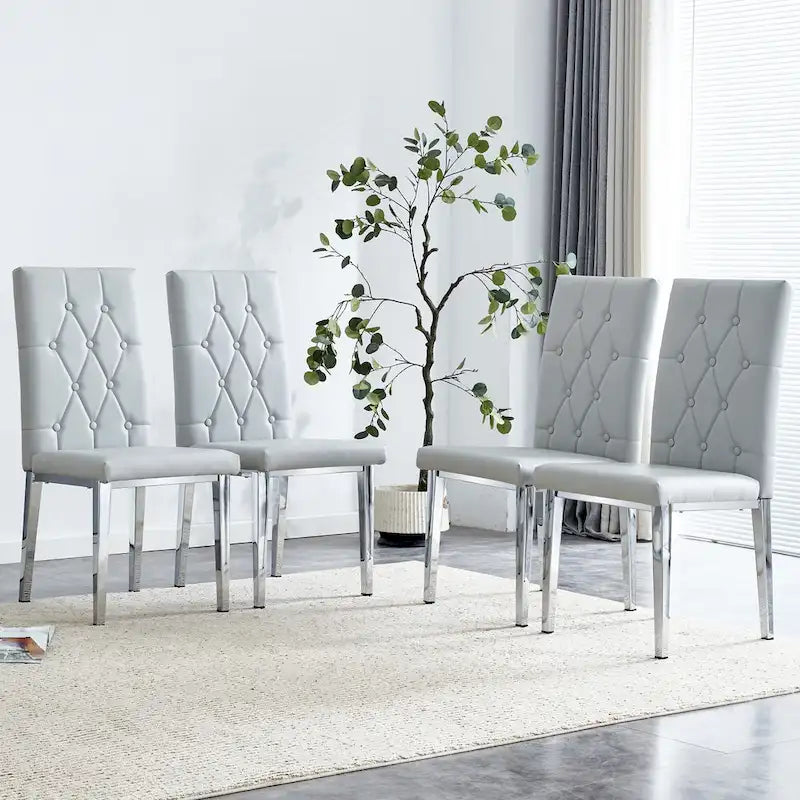Ensemble de 4 chaises de salle à manger à dossier haut, capitonnées à carreaux, avec coussin moelleux, chaises d'appoint pour salon, sans accoudoirs