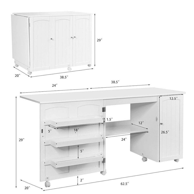 Table à coudre pliante Costway, armoire de rangement avec étagères, chariot d'artisanat - Voir détails