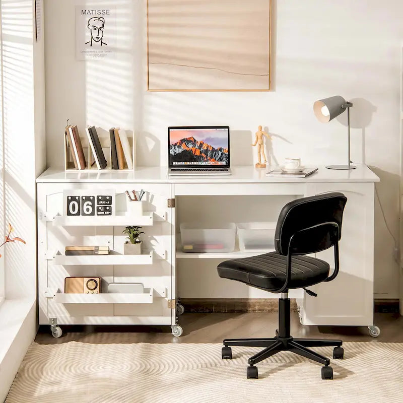 Table à coudre pliante Costway, armoire de rangement avec étagères, chariot d'artisanat - Voir détails