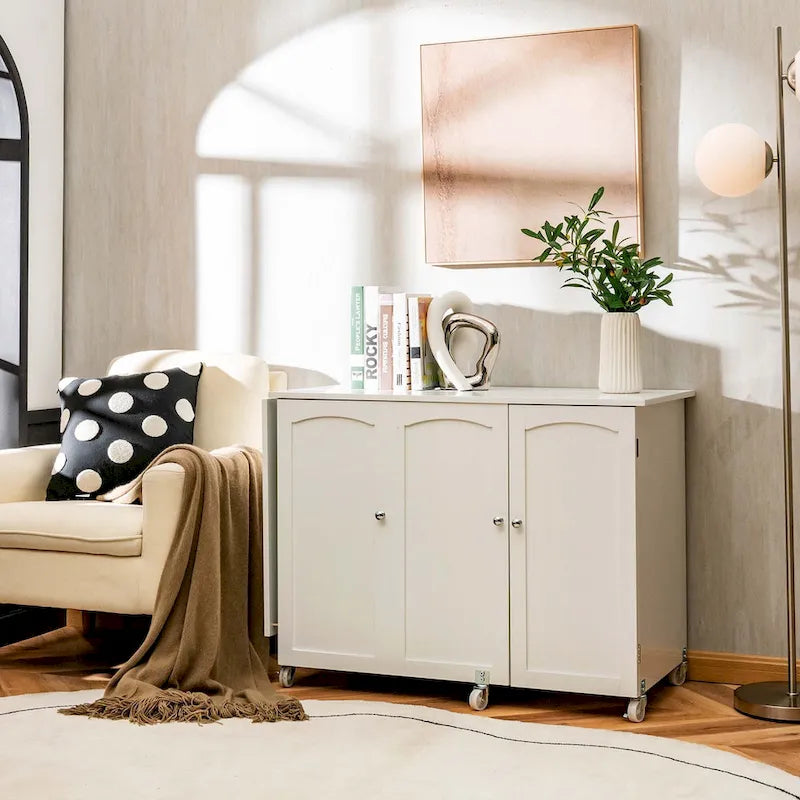Table à coudre pliante Costway, armoire de rangement avec étagères, chariot d'artisanat - Voir détails