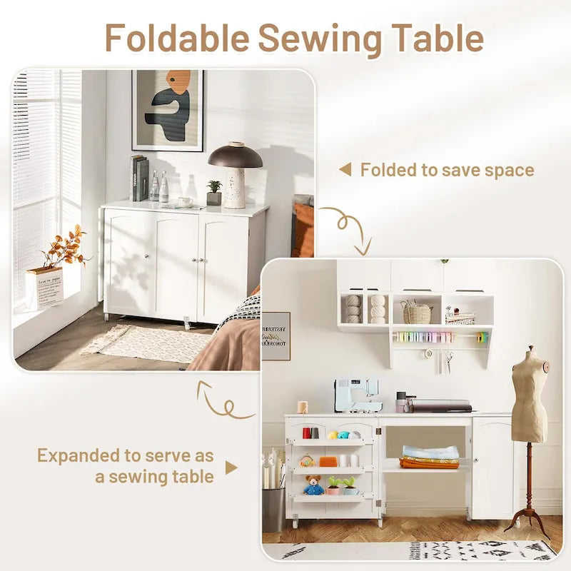 Table à coudre pliante Costway, armoire de rangement avec étagères, chariot d'artisanat - Voir détails