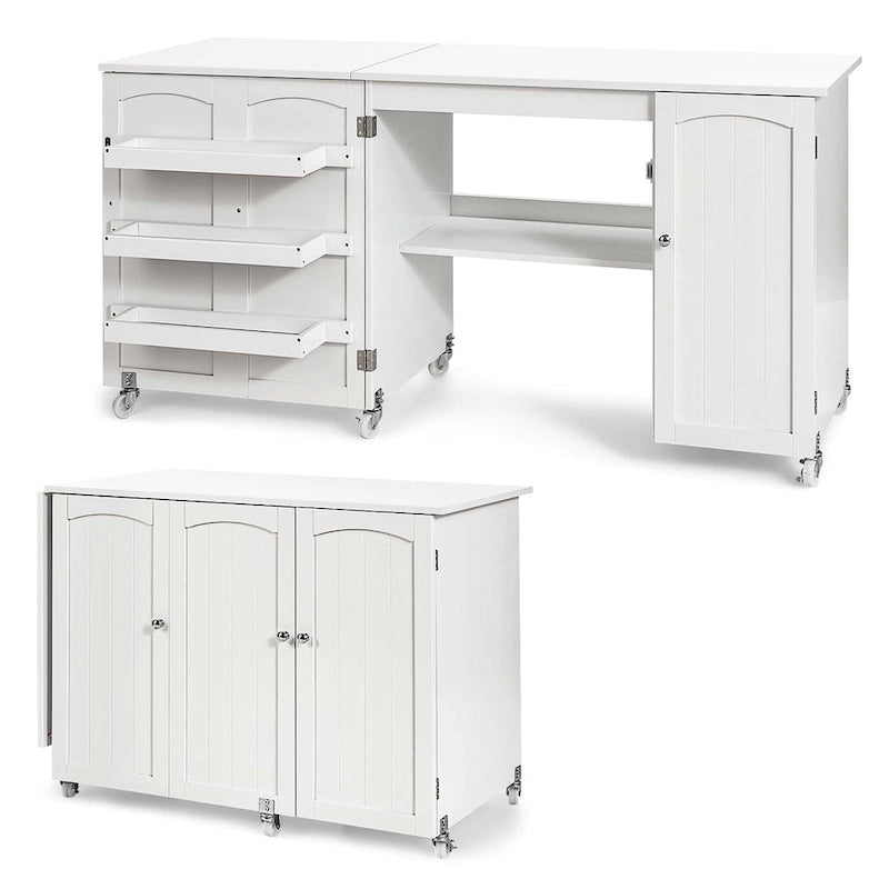 Table à coudre pliante Costway, armoire de rangement avec étagères, chariot d'artisanat - Voir détails