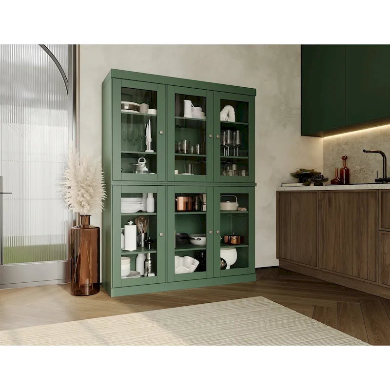 Palace Imports Buffet de cuisine en bois massif 100 % 48,5 avec portes vitrées transparentes et étagères réglables