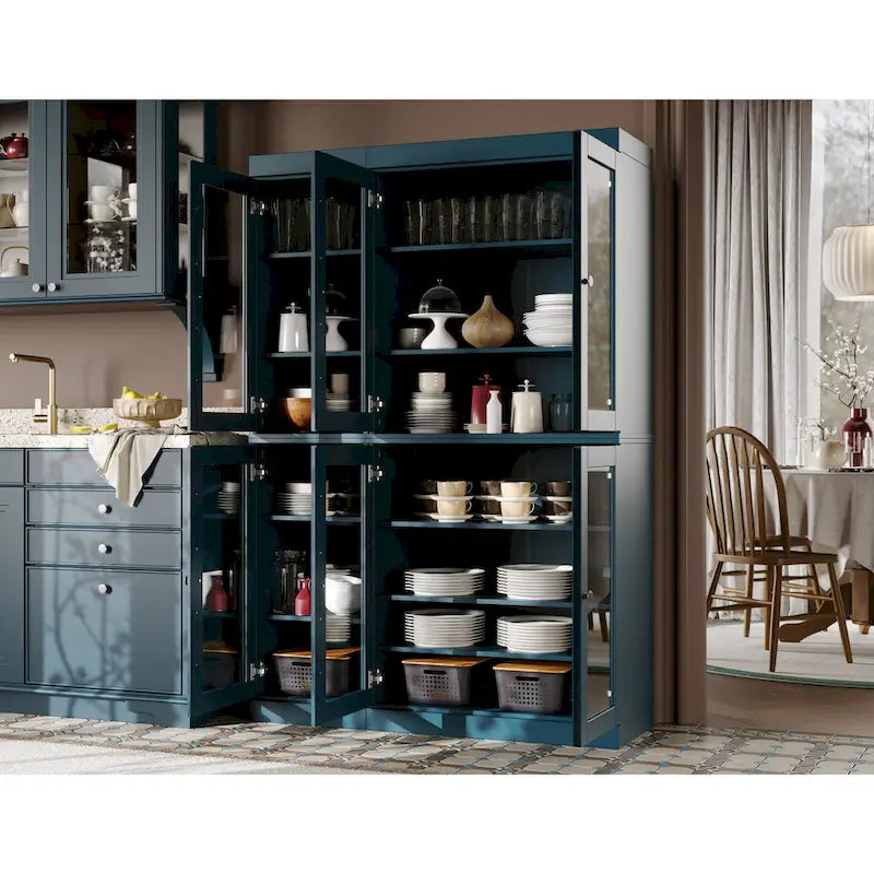 Palace Imports Buffet de cuisine en bois massif 100 % 48,5 avec portes vitrées transparentes et étagères réglables