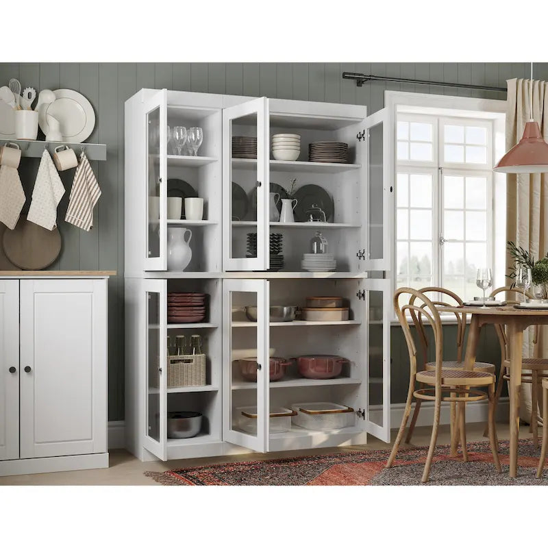 Palace Imports Buffet de cuisine en bois massif 100 % 48,5 avec portes vitrées transparentes et étagères réglables