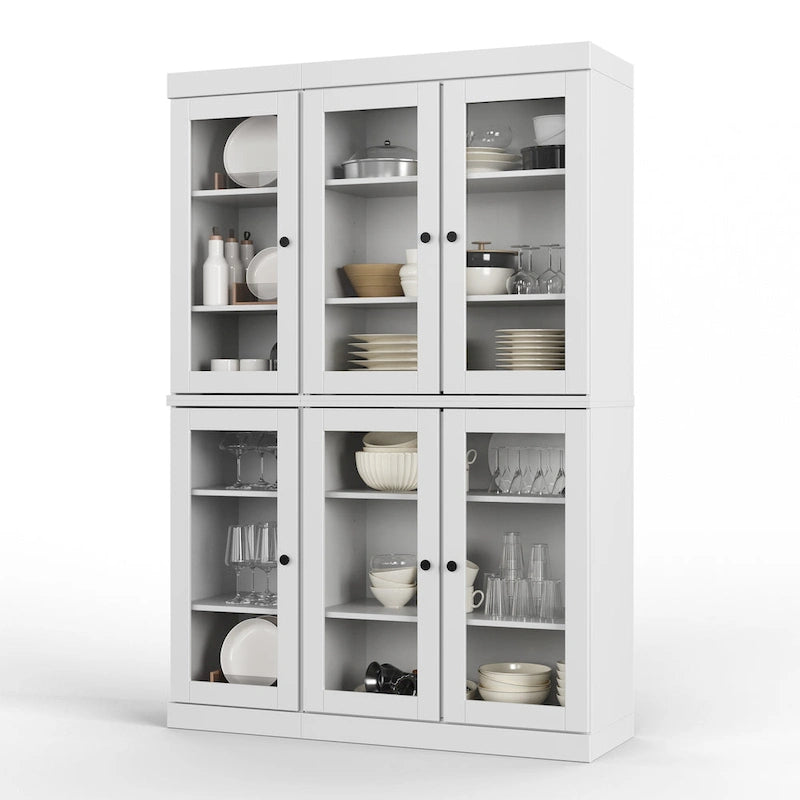 Palace Imports Buffet de cuisine en bois massif 100 % 48,5 avec portes vitrées transparentes et étagères réglables