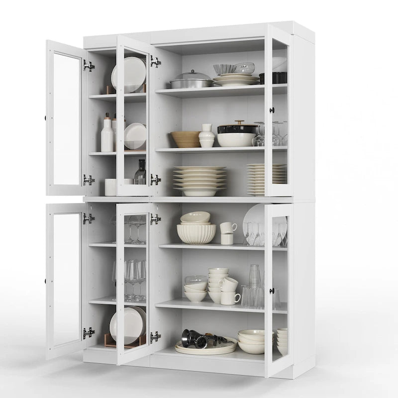 Palace Imports Buffet de cuisine en bois massif 100 % 48,5 avec portes vitrées transparentes et étagères réglables