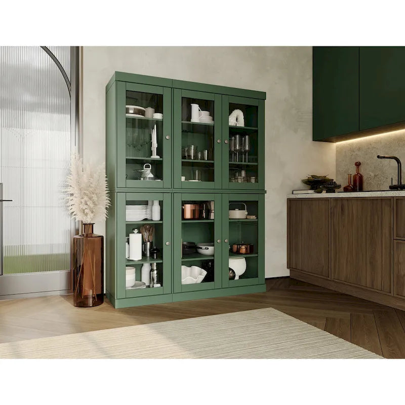 Palace Imports Buffet de cuisine en bois massif 100 % 48,5 avec portes vitrées transparentes et étagères réglables