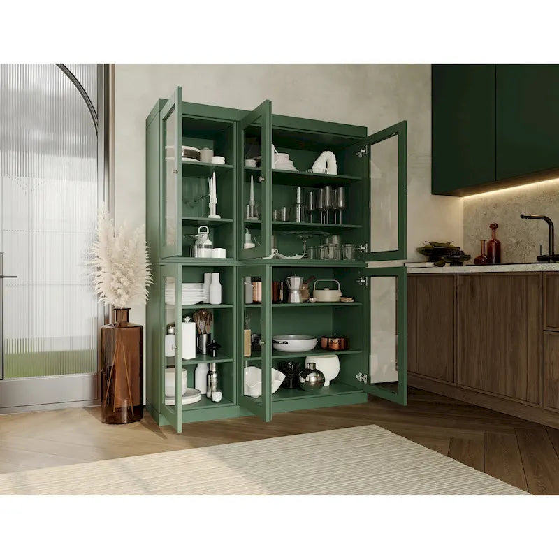 Palace Imports Buffet de cuisine en bois massif 100 % 48,5 avec portes vitrées transparentes et étagères réglables