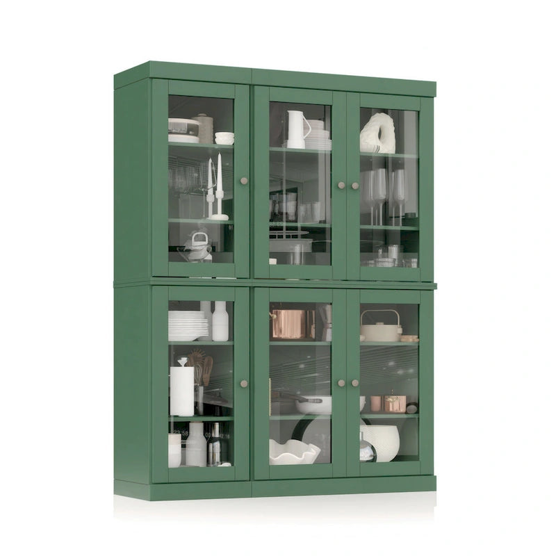 Palace Imports Buffet de cuisine en bois massif 100 % 48,5 avec portes vitrées transparentes et étagères réglables