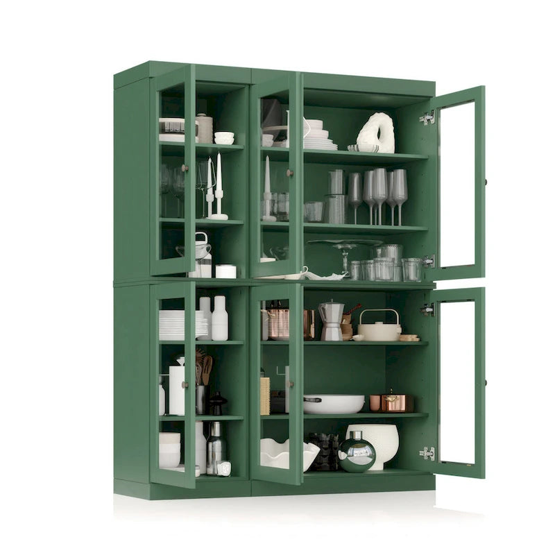 Palace Imports Buffet de cuisine en bois massif 100 % 48,5 avec portes vitrées transparentes et étagères réglables