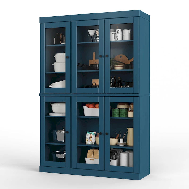 Palace Imports Buffet de cuisine en bois massif 100 % 48,5 avec portes vitrées transparentes et étagères réglables
