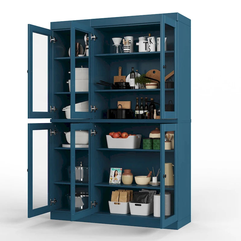 Palace Imports Buffet de cuisine en bois massif 100 % 48,5 avec portes vitrées transparentes et étagères réglables