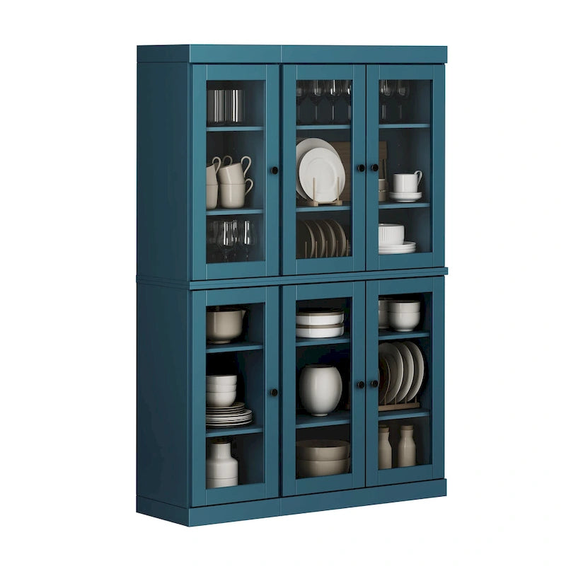 Palace Imports Buffet de cuisine en bois massif 100 % 48,5 avec portes vitrées transparentes et étagères réglables