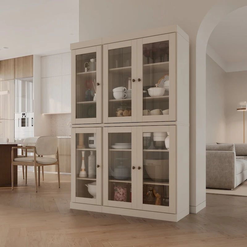 Palace Imports Buffet de cuisine en bois massif 100 % 48,5 avec portes vitrées transparentes et étagères réglables
