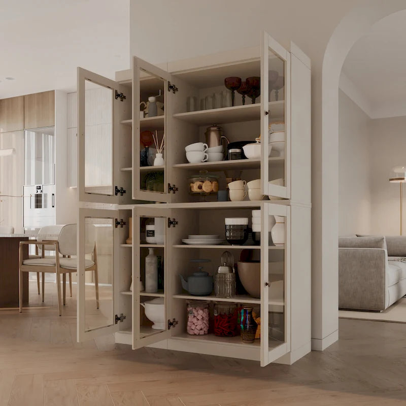 Palace Imports Buffet de cuisine en bois massif 100 % 48,5 avec portes vitrées transparentes et étagères réglables